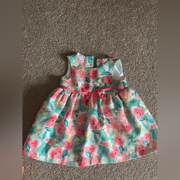 Sleeveless Floral Baby Dress in Aqua and Pink - Picture 3 of 5